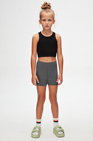 Koyu Gri Basic Kız Çocuk Dans Şort