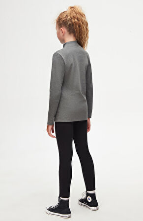 Buz Gri Basic Kışlık Yarım Balıkçı Yaka Uzun Kollu Kız Çocuk Tişört