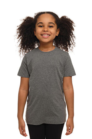 Buz Gri Basic Unisex Çocuk Sıfır Yaka Kısa Kollu Tişört