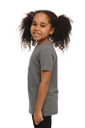 Buz Gri Basic Unisex Çocuk Sıfır Yaka Kısa Kollu Tişört
