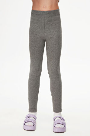 Buz Gri Basic Kız Çocuk Kışlık Tayt