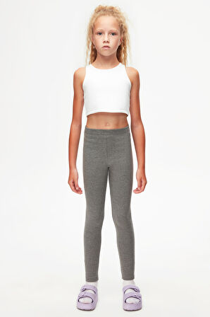 Buz Gri Basic Kız Çocuk Kışlık Tayt