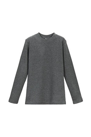 Buz Gri Basic Unisex Çocuk Kışlık Sıfır Yaka Uzun Kollu Tişört