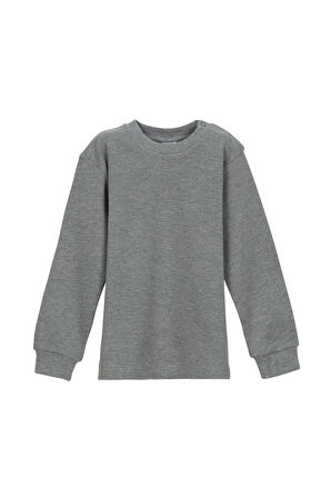 Gri Basic Kız Çocuk Çıtçıtlı Sıfır Yaka Kışlık Uzun Kol Tişört