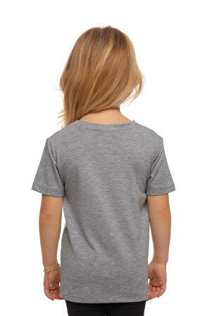 Gri Basic Unisex Çocuk Sıfır Yaka Kısa Kollu Tişört
