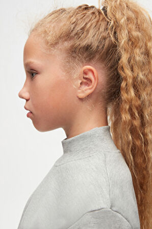 Açık Gri Basic Kışlık Yarım Balıkçı Yaka Uzun Kollu Kız Çocuk Tişört