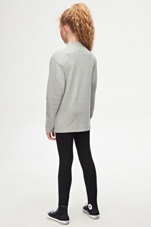 Açık Gri Basic Kışlık Yarım Balıkçı Yaka Uzun Kollu Kız Çocuk Tişört