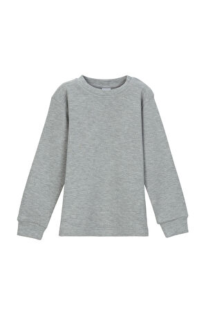 Açık Gri Basic Kız Bebek Çıtçıtlı Yaka Kışlık Uzun Kollu Tişört
