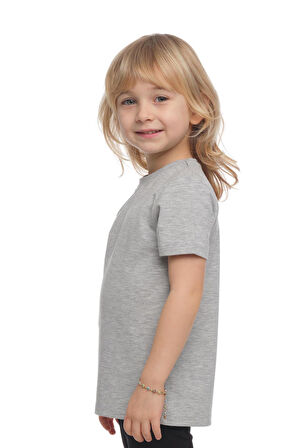 Açık Gri Basic Unisex Çocuk Sıfır Yaka Kısa Kollu Tişört