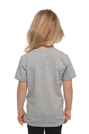 Açık Gri Basic Unisex Çocuk Sıfır Yaka Kısa Kollu Tişört