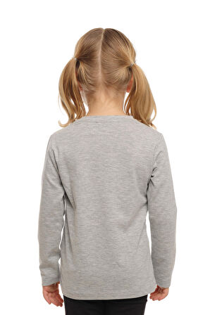 Açık Gri Basic Unisex Çocuk Mevsimlik Sıfır Yaka Uzun Kollu Tişört