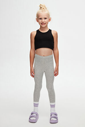 Açık Gri Basic Kız Çocuk Yazlık Tayt