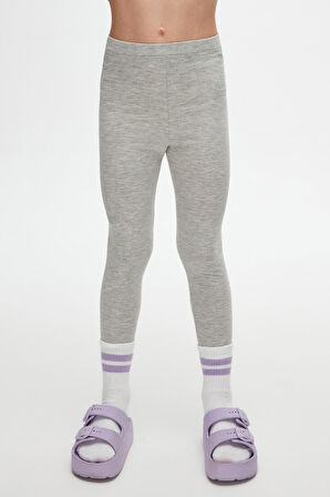 Açık Gri Basic Kız Çocuk Yazlık Tayt