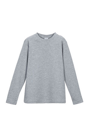Açık Gri Basic Unisex Çocuk Kışlık Sıfır Yaka Uzun Kollu Tişört