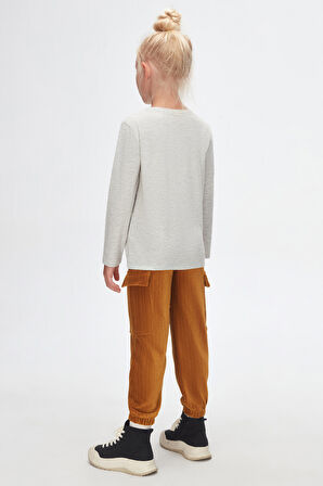 Ay Grisi Basic Unisex Çocuk Mevsimlik Sıfır Yaka Uzun Kollu Tişört