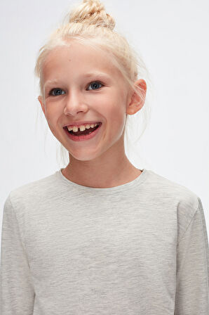 Ay Grisi Basic Unisex Çocuk Mevsimlik Sıfır Yaka Uzun Kollu Tişört