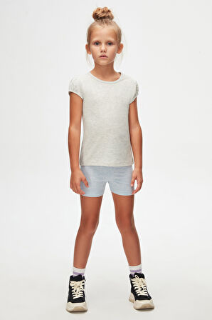 Ay Grisi Basic Kız Çocuk Sıfır Yaka Karpuz Kol Tişört