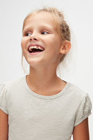 Ay Grisi Basic Kız Çocuk Sıfır Yaka Karpuz Kol Tişört