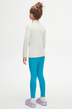 Açık Gri Melanj Basic Kışlık Yarım Balıkçı Yaka Uzun Kollu Kız Çocuk Tişört