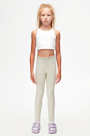 Açık Gri Melanj Basic Kız Çocuk Kışlık Tayt