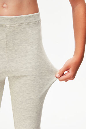 Açık Gri Melanj Basic Kız Çocuk Kışlık Tayt