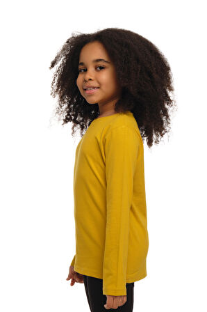 Hardal Basic Unisex Çocuk Mevsimlik Sıfır Yaka Uzun Kollu Tişört