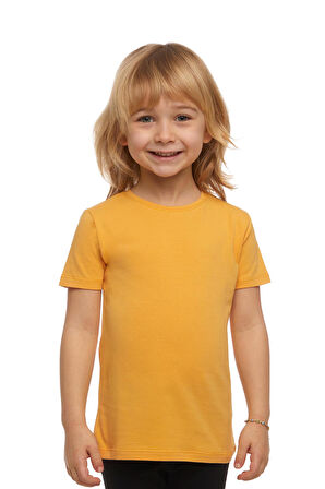 Kavun Sarı Basic Unisex Çocuk Sıfır Yaka Kısa Kollu Tişört