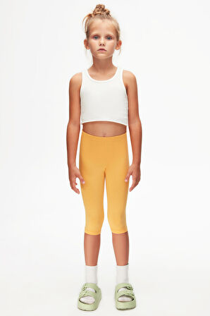 Kavun Sarı Basic Kız Çocuk Diz Altı Tayt Kapri