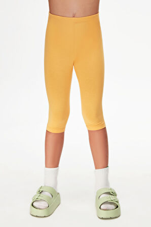 Kavun Sarı Basic Kız Çocuk Diz Altı Tayt Kapri