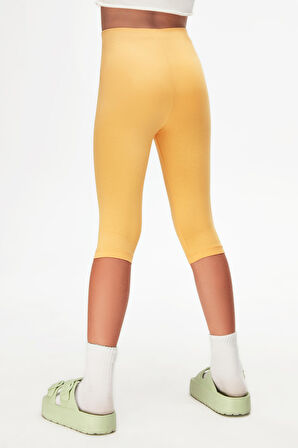 Kavun Sarı Basic Kız Çocuk Diz Altı Tayt Kapri