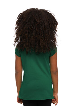 Deniz Yeşili Basic Kız Çocuk Sıfır Yaka Karpuz Kol Tişört