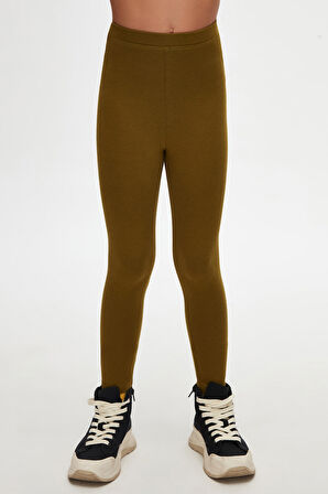 Zeytin Yeşili Basic Kız Çocuk Yazlık Tayt