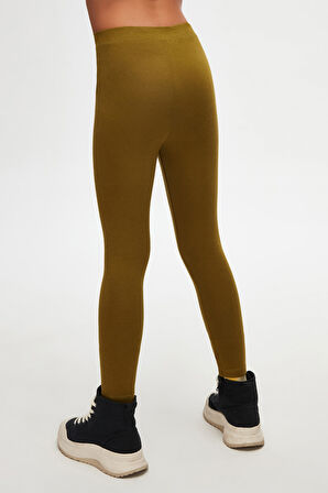 Zeytin Yeşili Basic Kız Çocuk Yazlık Tayt