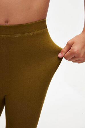 Zeytin Yeşili Basic Kız Çocuk Yazlık Tayt