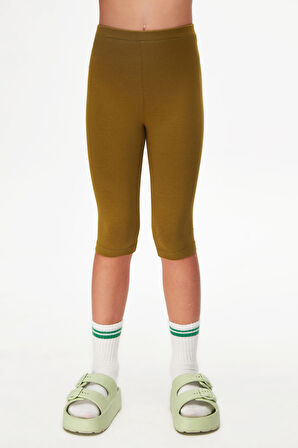 Zeytin Yeşili Basic Kız Çocuk Diz Altı Tayt Kapri