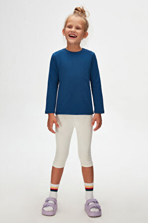 İndigo Basic Unisex Çocuk Mevsimlik Sıfır Yaka Uzun Kollu Tişört