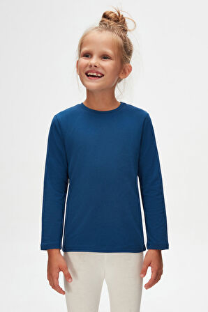 İndigo Basic Unisex Çocuk Mevsimlik Sıfır Yaka Uzun Kollu Tişört