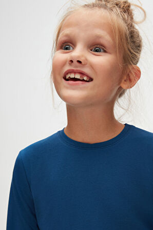 İndigo Basic Unisex Çocuk Mevsimlik Sıfır Yaka Uzun Kollu Tişört