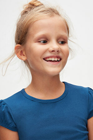 İndigo Basic Kız Çocuk Sıfır Yaka Karpuz Kol Tişört