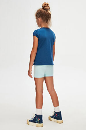 İndigo Basic Kız Çocuk Sıfır Yaka Karpuz Kol Tişört