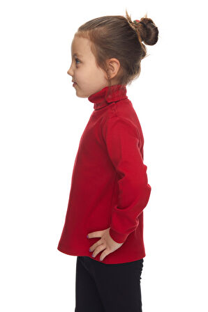 Kırmızı Basic Kız Çocuk Çıtçıtlı Tam Balıkçı Yaka Şardonlu Kışlık Uzun Kollu Tişört