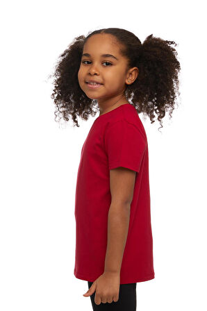 Kırmızı Basic Unisex Çocuk Sıfır Yaka Kısa Kollu Tişört