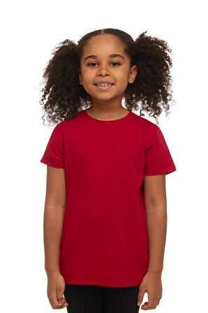 Kırmızı Basic Unisex Çocuk Sıfır Yaka Kısa Kollu Tişört