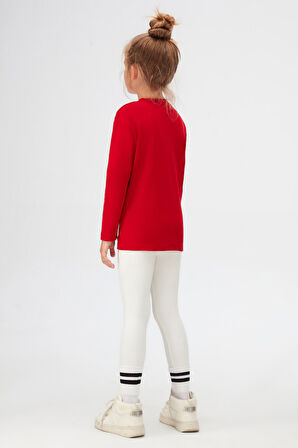 Kırmızı Basic Unisex Çocuk Kışlık Sıfır Yaka Uzun Kollu Tişört