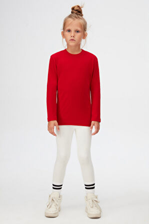 Kırmızı Basic Unisex Çocuk Kışlık Sıfır Yaka Uzun Kollu Tişört