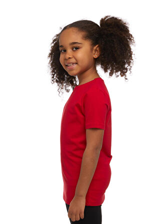 Açık Kırmızı Basic Unisex Çocuk Sıfır Yaka Kısa Kollu Tişört