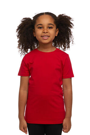 Açık Kırmızı Basic Unisex Çocuk Sıfır Yaka Kısa Kollu Tişört
