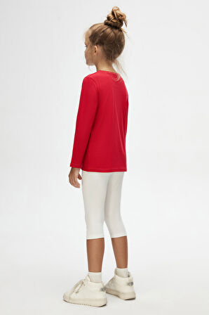 Açık Kırmızı Basic Unisex Çocuk Mevsimlik Sıfır Yaka Uzun Kollu Tişört