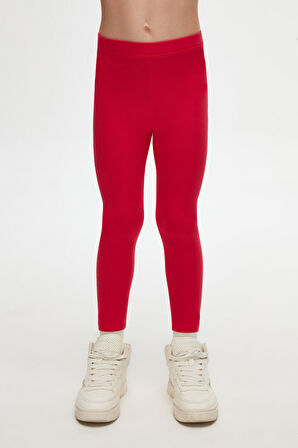 Açık Kırmızı Basic Kız Çocuk Yazlık Tayt