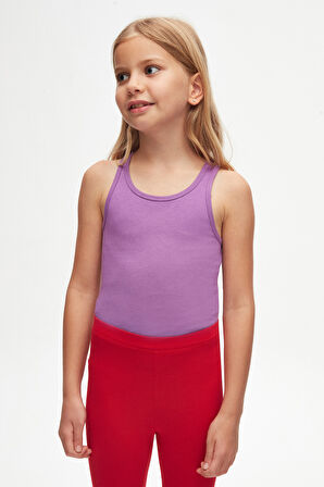 Açık Kırmızı Basic Kız Çocuk Diz Altı Tayt Kapri